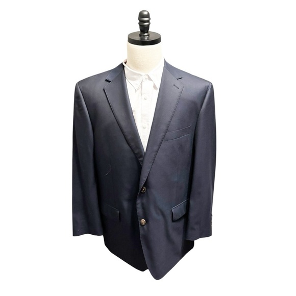 Paul Betenly Sandro Solid Navy Colored Wool Blend Blazer with notched lapel 46R